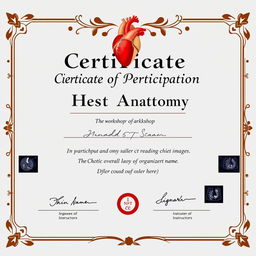 A Certificate of Participation design showcasing a workshop on chest anatomy and reading CT scan images