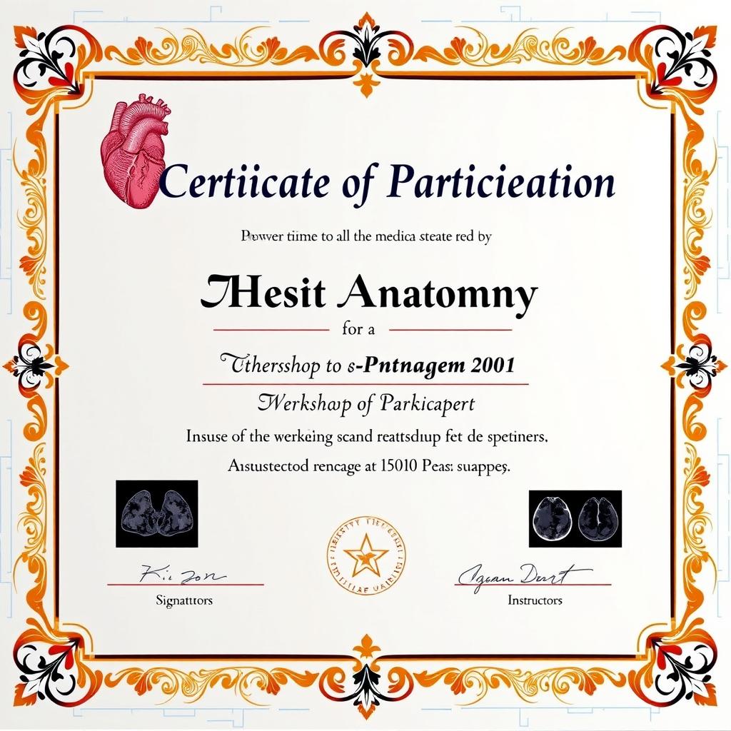 A Certificate of Participation design showcasing a workshop on chest anatomy and reading CT scan images