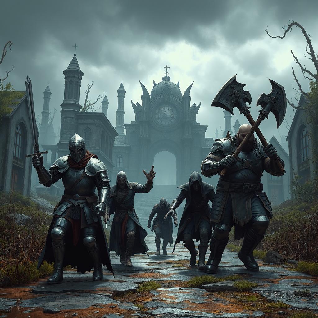 A group of medieval-themed adventurers entering a mysterious, hazardous Zone inspired by the STALKER franchise