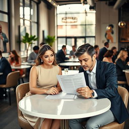 A modern contract marriage scene set in a stylish urban environment