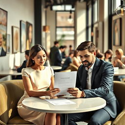 A modern contract marriage scene set in a stylish urban environment