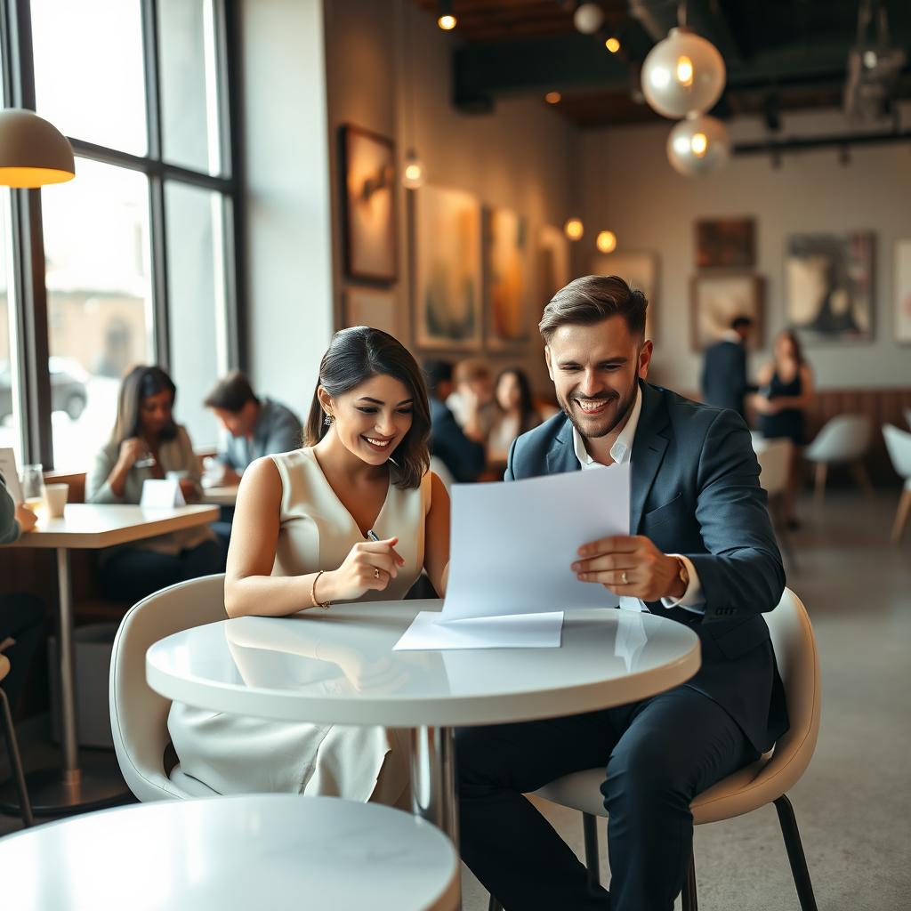 A modern contract marriage scene set in a stylish urban environment