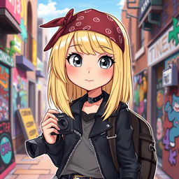 A Disney-style character featuring a girl with breast-length straight blond hair with a side fringe and captivating gray eyes