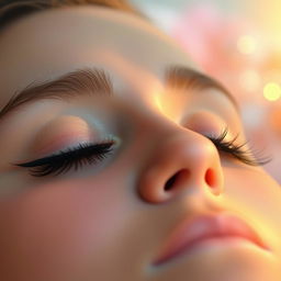 A dreamy and tranquil scene depicting a pair of closed eyes, with long lashes resting gently against the skin, radiating serenity