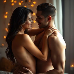 A stunningly attractive man and a sexy woman in an intimate, romantic setting