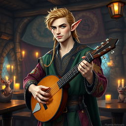 Drake reimagined as an elf bard in a medieval fantasy world