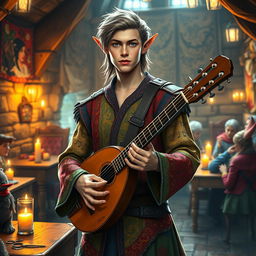 Drake reimagined as an elf bard in a medieval fantasy world