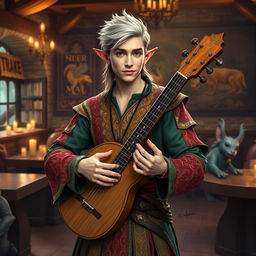 Drake reimagined as an elf bard in a medieval fantasy world
