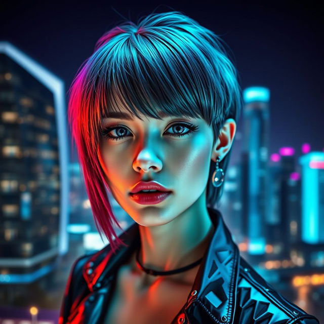 A futuristic portrait of a person looking vibrant and confident, incorporating elements of modern fashion with a hint of avant-garde style