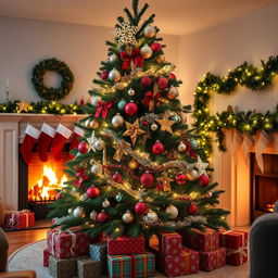 A beautifully decorated Christmas tree standing tall in a cozy living room