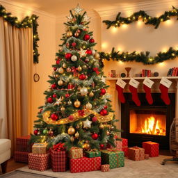 A beautifully decorated Christmas tree standing tall in a cozy living room