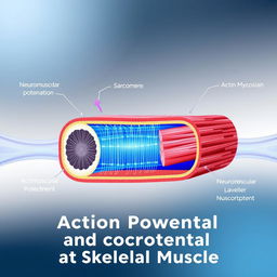 An educational illustration showcasing the action potential and contraction of skeletal muscle