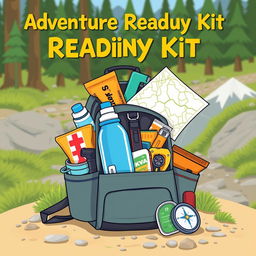 A vibrant and detailed illustration of an adventure readiness kit, known as a go kit
