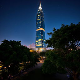 A stunning night view of the Noiado da Torre 11, illuminated by vibrant city lights