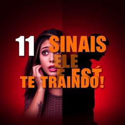A bold and eye-catching YouTube thumbnail design featuring the text '11 SINAIS QUE ELE ESTÁ TE TRAINDO!' in large, attention-grabbing lettering