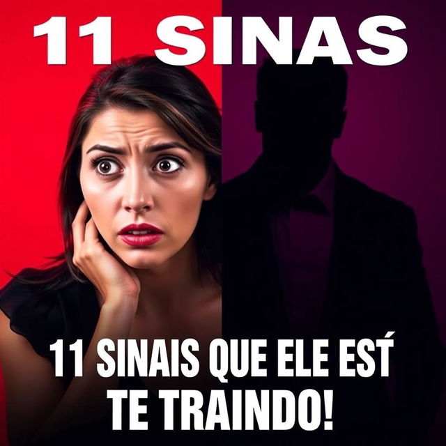 A bold and eye-catching YouTube thumbnail design featuring the text '11 SINAIS QUE ELE ESTÁ TE TRAINDO!' in large, attention-grabbing lettering