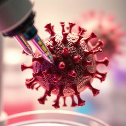 A highly detailed, realistic depiction of a virus particle under a microscope