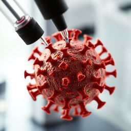 A highly detailed, realistic depiction of a virus particle under a microscope