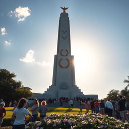 A majestic monument symbolizing peace and victory, standing tall against a clear blue sky