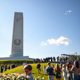 A majestic monument symbolizing peace and victory, standing tall against a clear blue sky