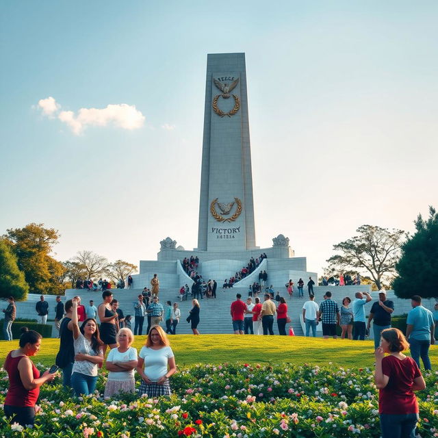 A majestic monument symbolizing peace and victory, standing tall against a clear blue sky