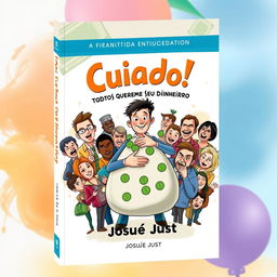 A high-definition book cover design for a financial education book titled 'Cuidado! Todos Querem Seu Dinheiro' by Josué Just
