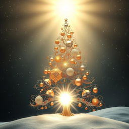 A surreal and abstract artistic interpretation of a Christmas tree made of intricate and delicate elements symbolizing hope and rebirth