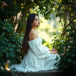 A serene and artistic depiction of a person seated gracefully, embracing a natural and elegant pose
