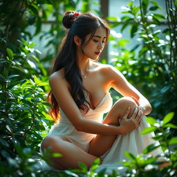 A serene and artistic depiction of a person seated gracefully, embracing a natural and elegant pose