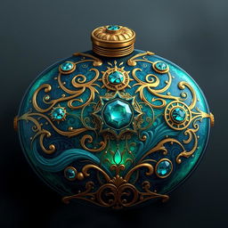 A fantastical and imaginative design of an engine tank cover, featuring intricate patterns and motifs inspired by steampunk aesthetics