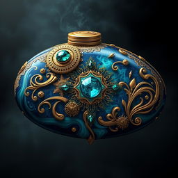 A fantastical and imaginative design of an engine tank cover, featuring intricate patterns and motifs inspired by steampunk aesthetics