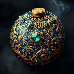 A fantastical and imaginative design of an engine tank cover, featuring intricate patterns and motifs inspired by steampunk aesthetics