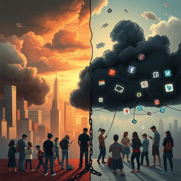 A thought-provoking illustration depicting the modern dangers of relationships and society, capturing the complexities and challenges faced in contemporary interactions