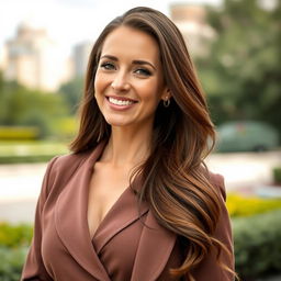 A stunning Russian woman aged 35 to 45 years, showcasing elegance and confidence