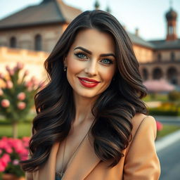 A stunning Russian woman aged 35 to 45 years, embodying elegance and poise
