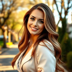 A beautiful Russian woman aged 35 to 45 years, radiating sophistication and charm