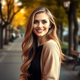A beautiful Russian woman aged 35 to 45 years, radiating sophistication and charm