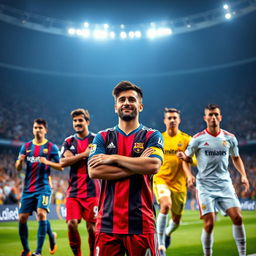 Homayon Abdolvand, a soccer team captain, stands proudly with his name above the others, surrounded by top players like Messi and Ronaldo