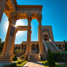 Persian architecture characterized by grand and tall columns, massive staircases, and intricate decorations, showcasing elements from the Achaemenid era