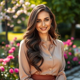 A beautiful Russian woman aged 35 to 45, radiating charm and sophistication