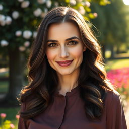 A beautiful Russian woman aged 35 to 45, radiating charm and sophistication