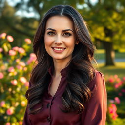 A beautiful Russian woman aged 35 to 45, radiating charm and sophistication