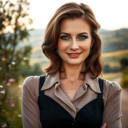 A captivating Russian woman aged 35 to 45, exuding grace and beauty