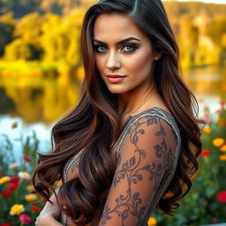 An enchanting Russian beauty aged 35 to 45, radiating sophistication and charm