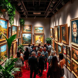 A visually stunning representation of the best artworks in a gallery setting, featuring a variety of classic and contemporary paintings