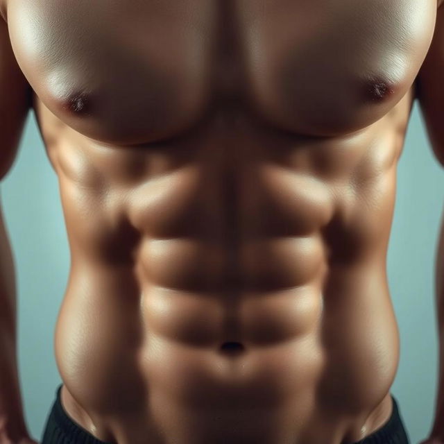 A close-up artistic view of toned abdominal muscles, well-defined yet not overly exaggerated, showcasing the natural contours and lines of fitness