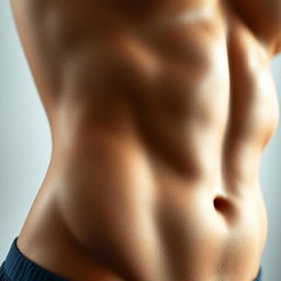 A close-up artistic view of toned abdominal muscles, well-defined yet not overly exaggerated, showcasing the natural contours and lines of fitness