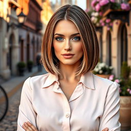 A stunning Russian woman aged 35 to 45, exuding elegance and grace