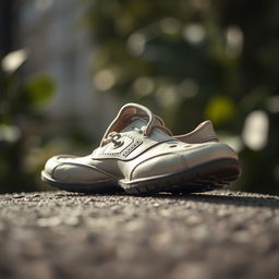 A highly detailed and captivating image of an open shoe placed on a textured surface