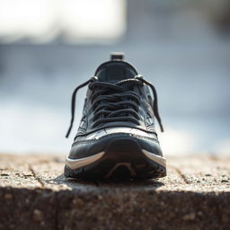 A highly detailed and captivating image of an open shoe placed on a textured surface
